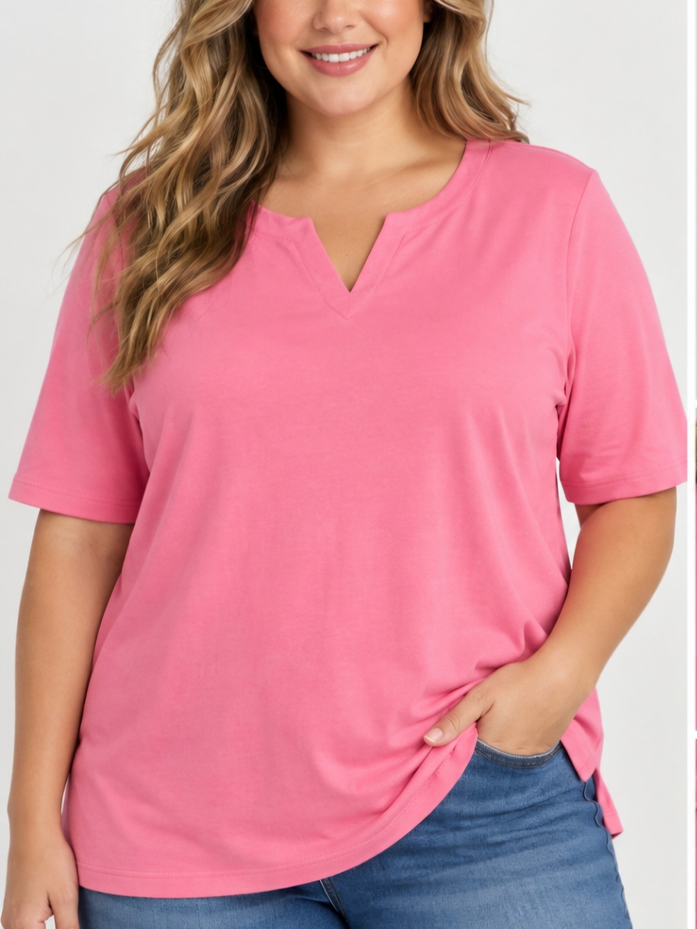 Croft & Barrow Women’s XXL Pink Split Neck Elbow Sleeve Cotton Tee NWT